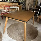 Scandinavian wooden and black table, 50s-70s