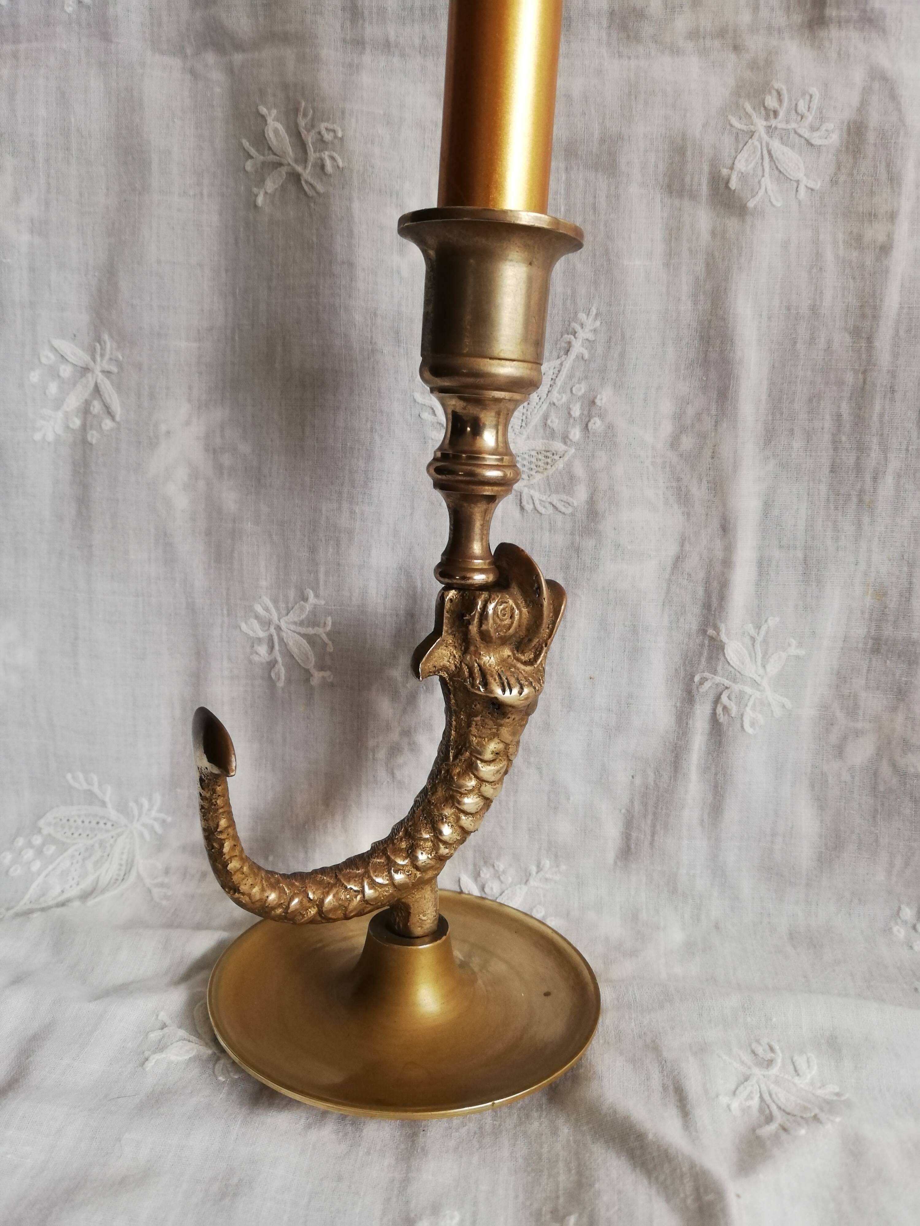 Duo brass fish candlesticks