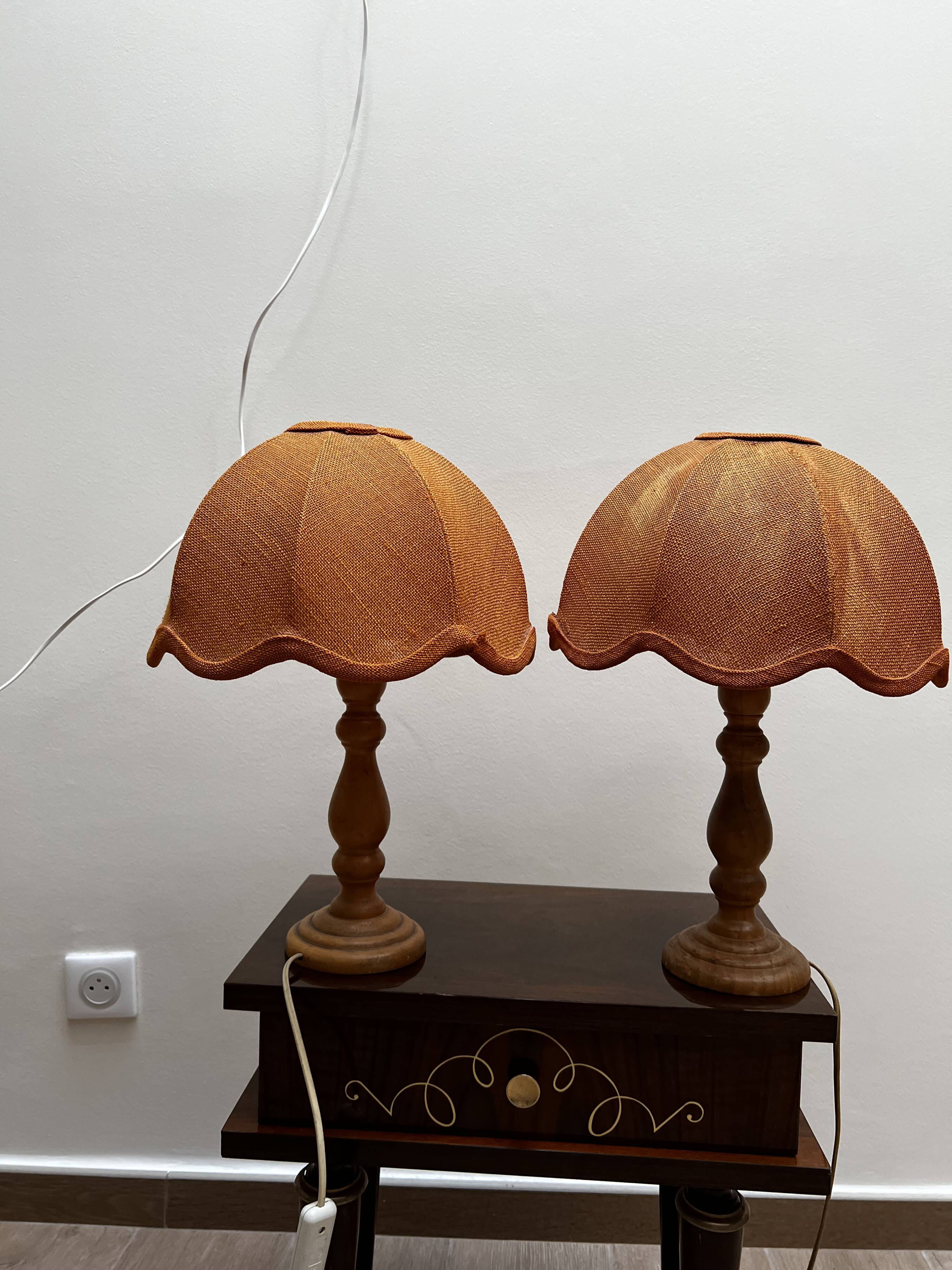 Pair of vintage wooden foot lamps