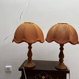 Pair of vintage wooden foot lamps