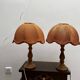 Pair of vintage wooden foot lamps