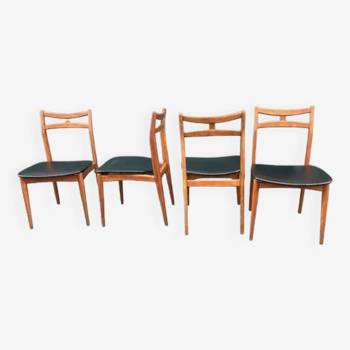 Scandinavian wood and skai chairs, 1960