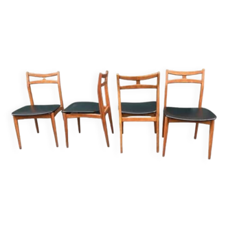 Scandinavian wood and skai chairs, 1960