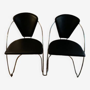 Deux chaises vintage acier et cuir FIL