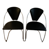 Deux chaises vintage acier et cuir FIL