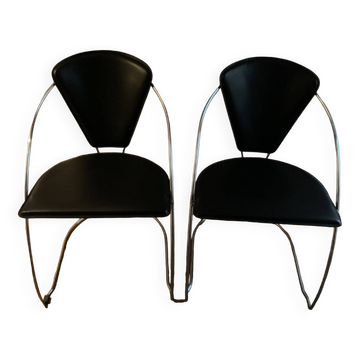 Two vintage steel and leather FIL chairs