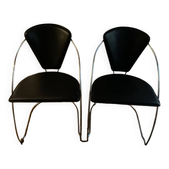 Deux chaises vintage acier et cuir FIL