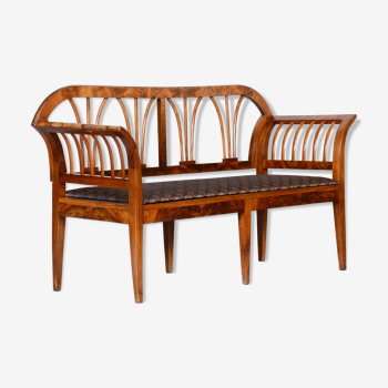 Restored Biedermeier Walnut Sofa, New Upholstery, Rattan Strings, Austria, 1820s
