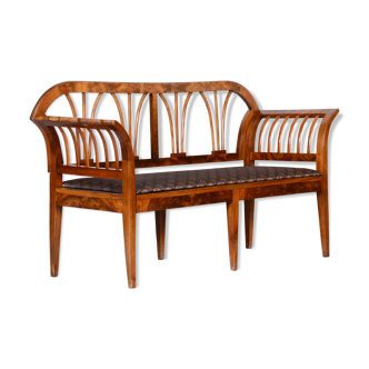 Restored Biedermeier Walnut Sofa, New Upholstery, Rattan Strings, Austria, 1820s