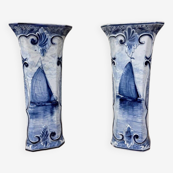 Pair Of Hand-Painted Delft Earthenware Vases