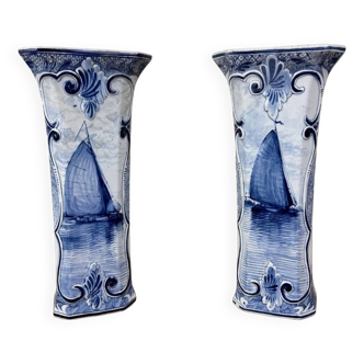 Pair Of Hand-Painted Delft Earthenware Vases