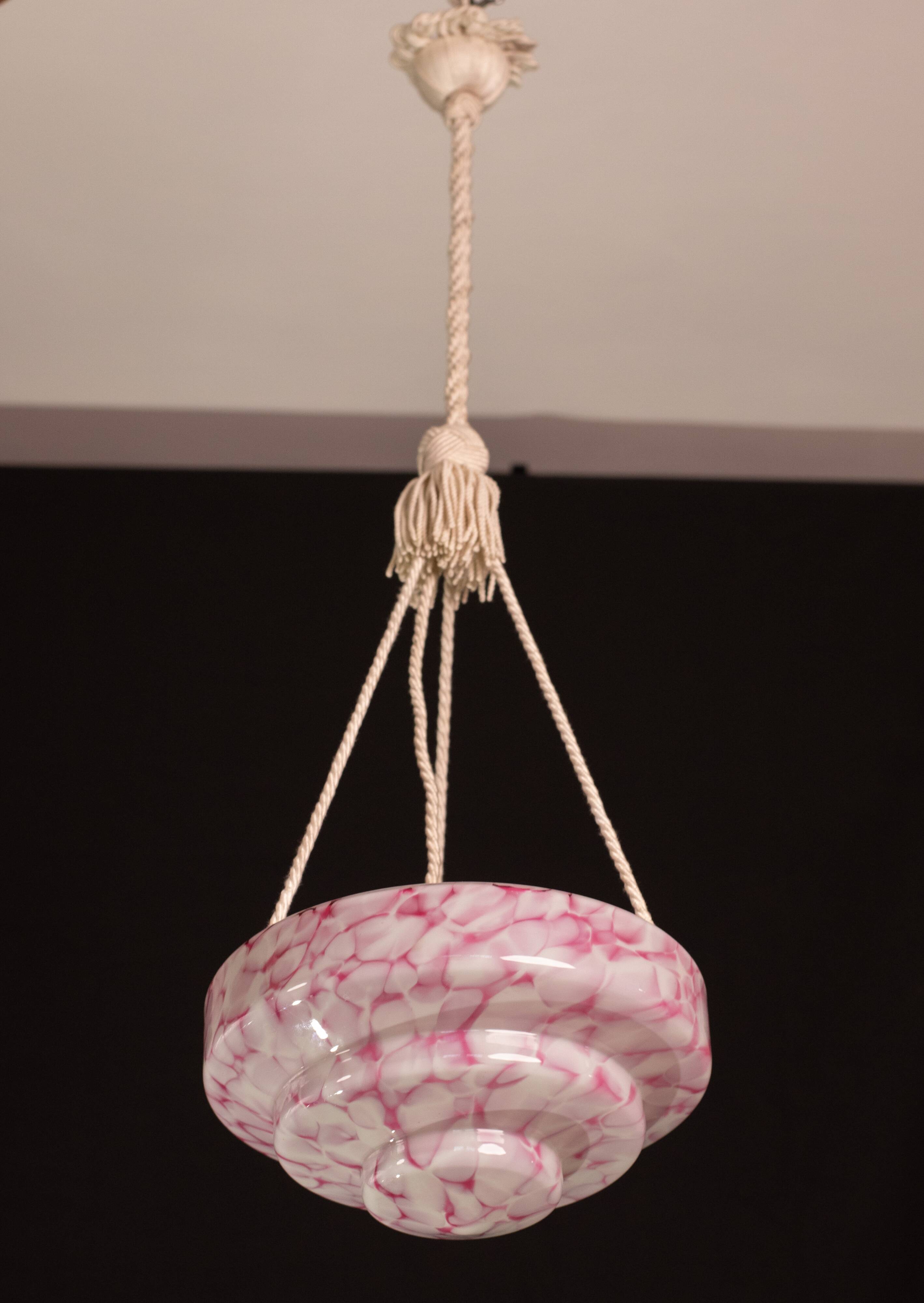 Pink Art Decò Vintage Glass Chandelier, 1950