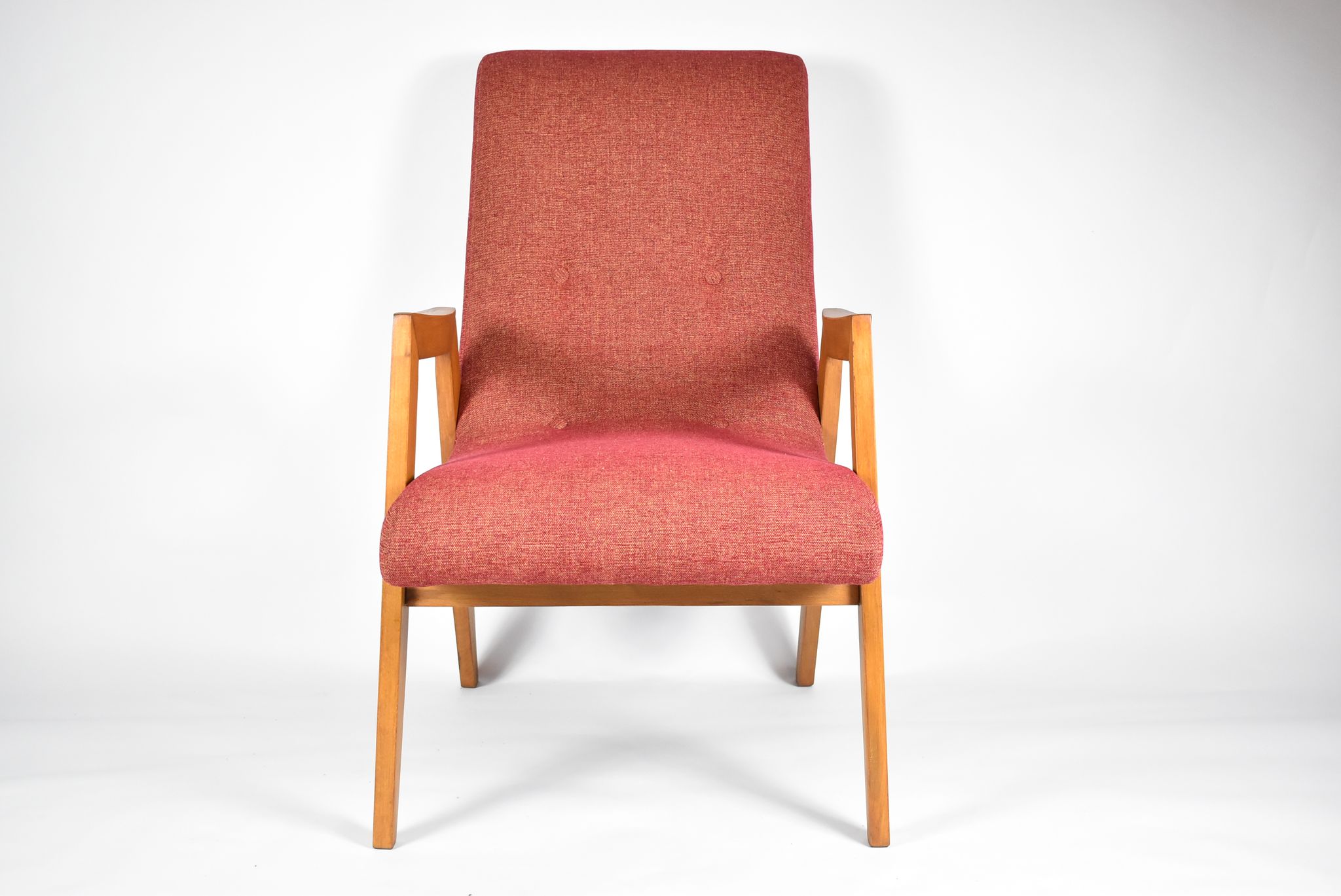 Vintage original armchair "Relax", 1960s, east europe, renovated, red fabric