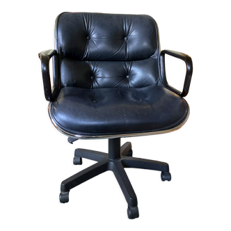 Leather and chrome office armchair with wheels 80s-90s