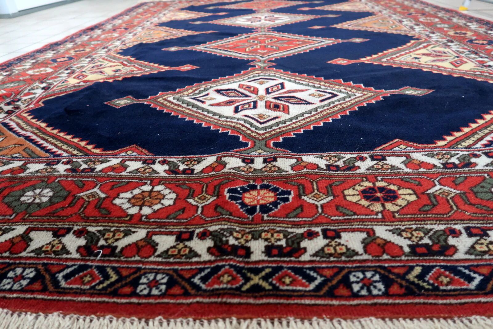 Handmade vintage Persian Afshar rug 198cm x 302cm, 1950s