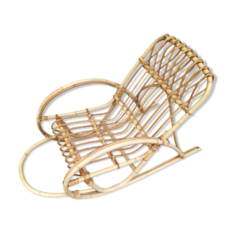 Rocking chair rocking flesh child in rattan 50s