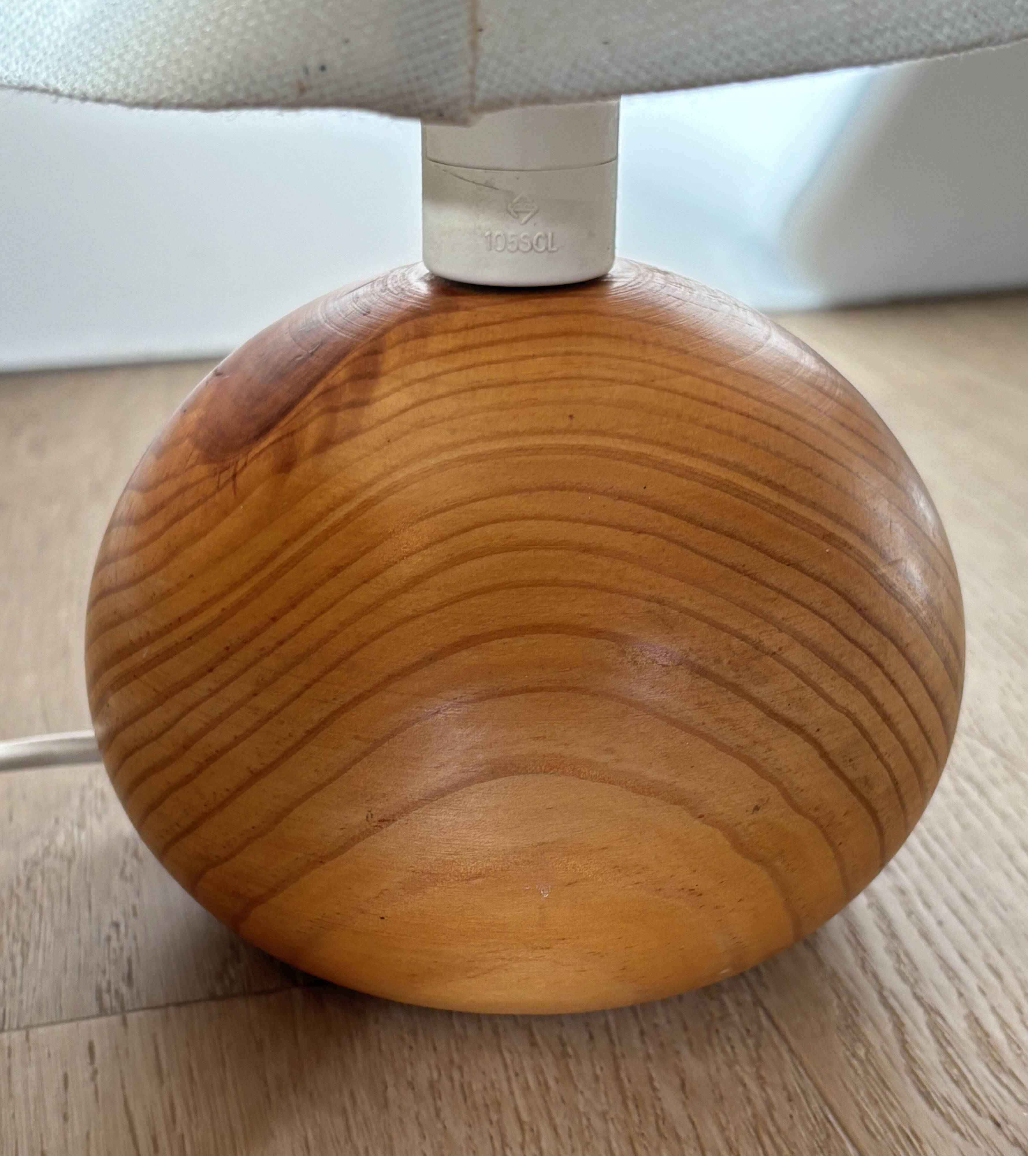 vintage wooden ball lamp small model with fabric shade 80's design