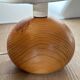 Lampe boule vintage en bois, abat-jour en tissu, années 80