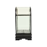 Small ancient chinese bell jar display curved glass black wooden base 21cm