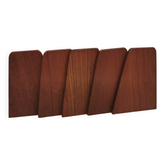 Set of 5 vintage bookends 1960s, teak and metal, by Kai Kristiansen Denmark