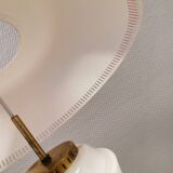 Hanging lamp in red lacquered metal and milky white opal glass 1970s Denmark.