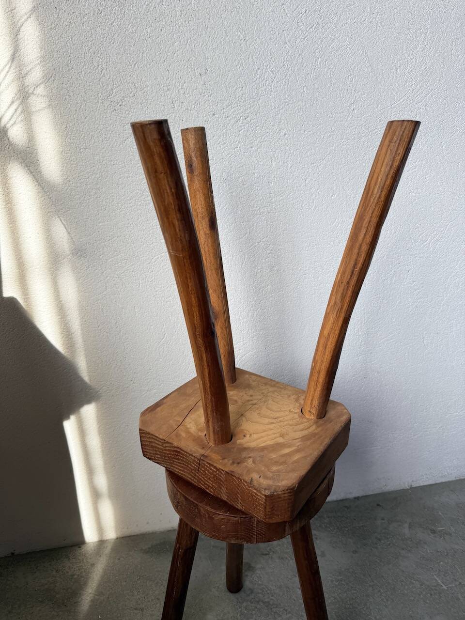 3 free-form oak tripod stools