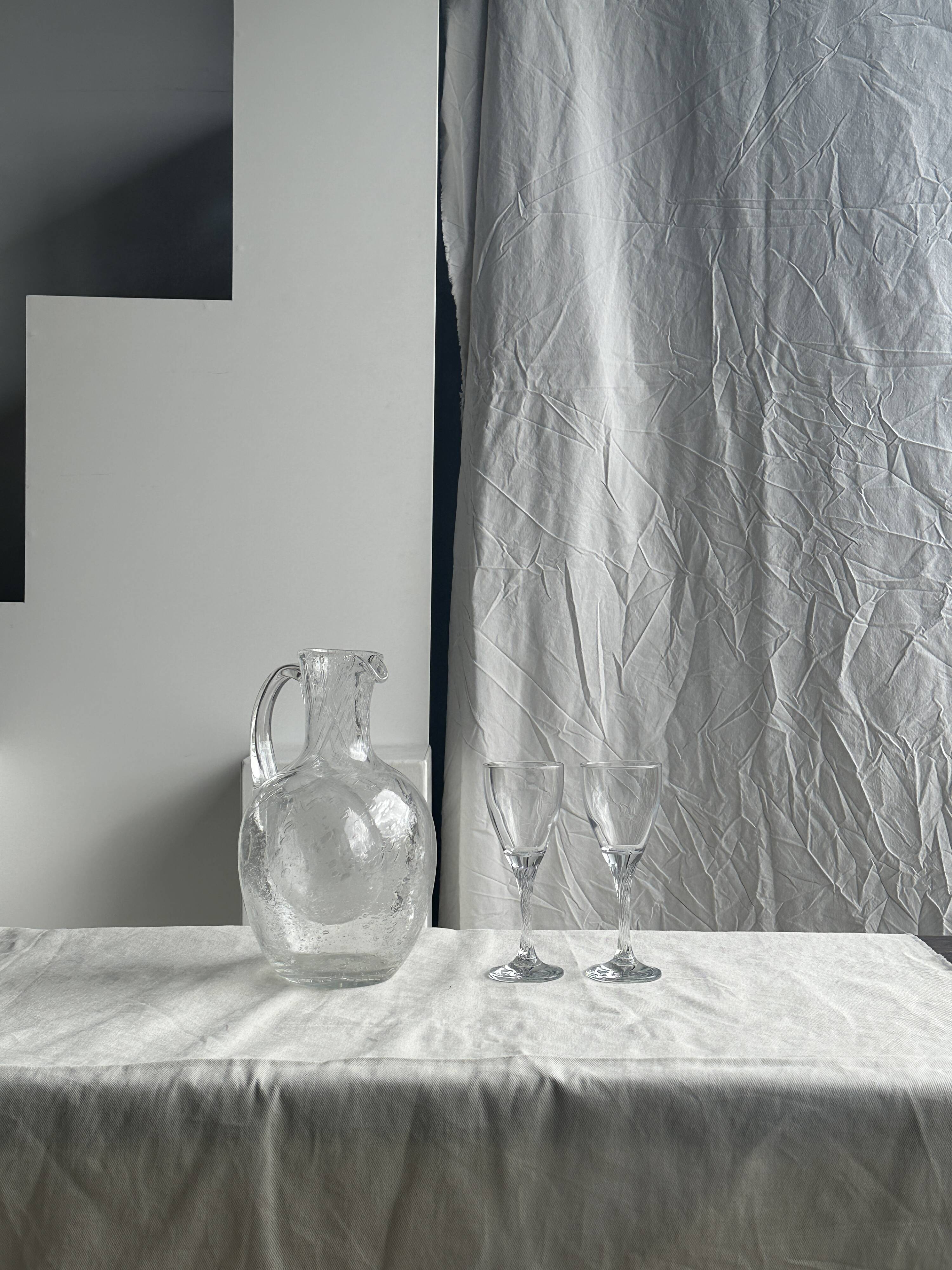 Large blown glass carafe with ice cube compartment Biot