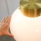 Big Mid-Century Italian Opaline & Brass Globe Pendant Lamp