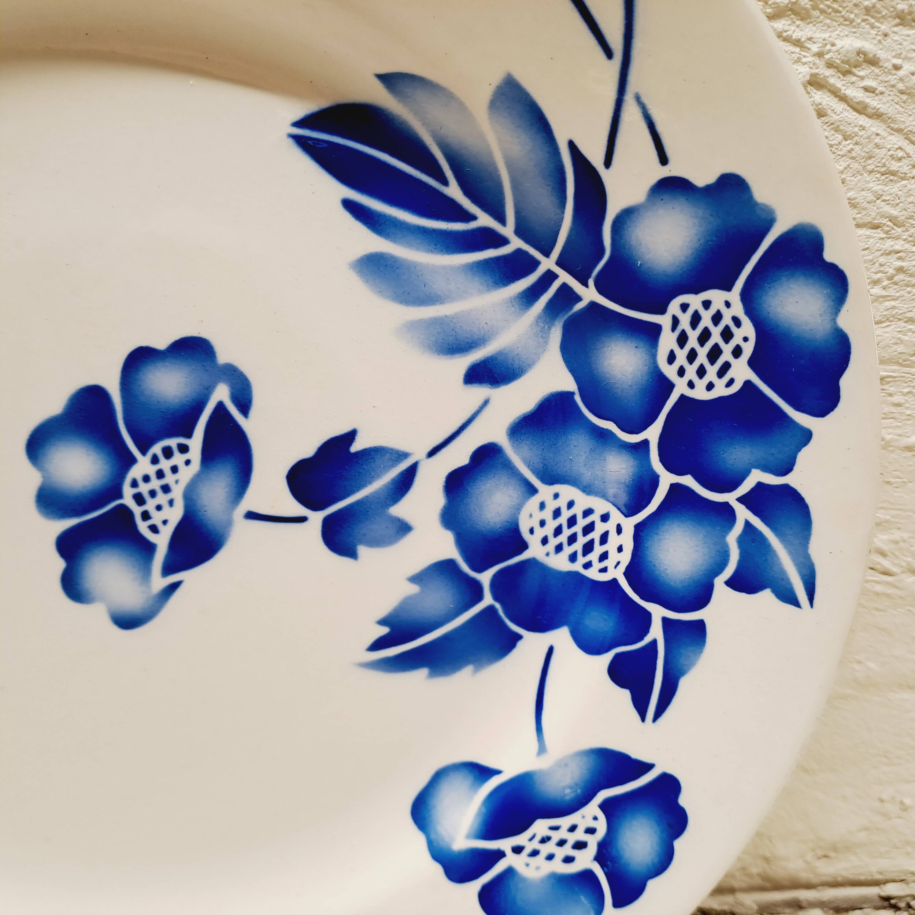 Set of 5 blue flower dinner plates