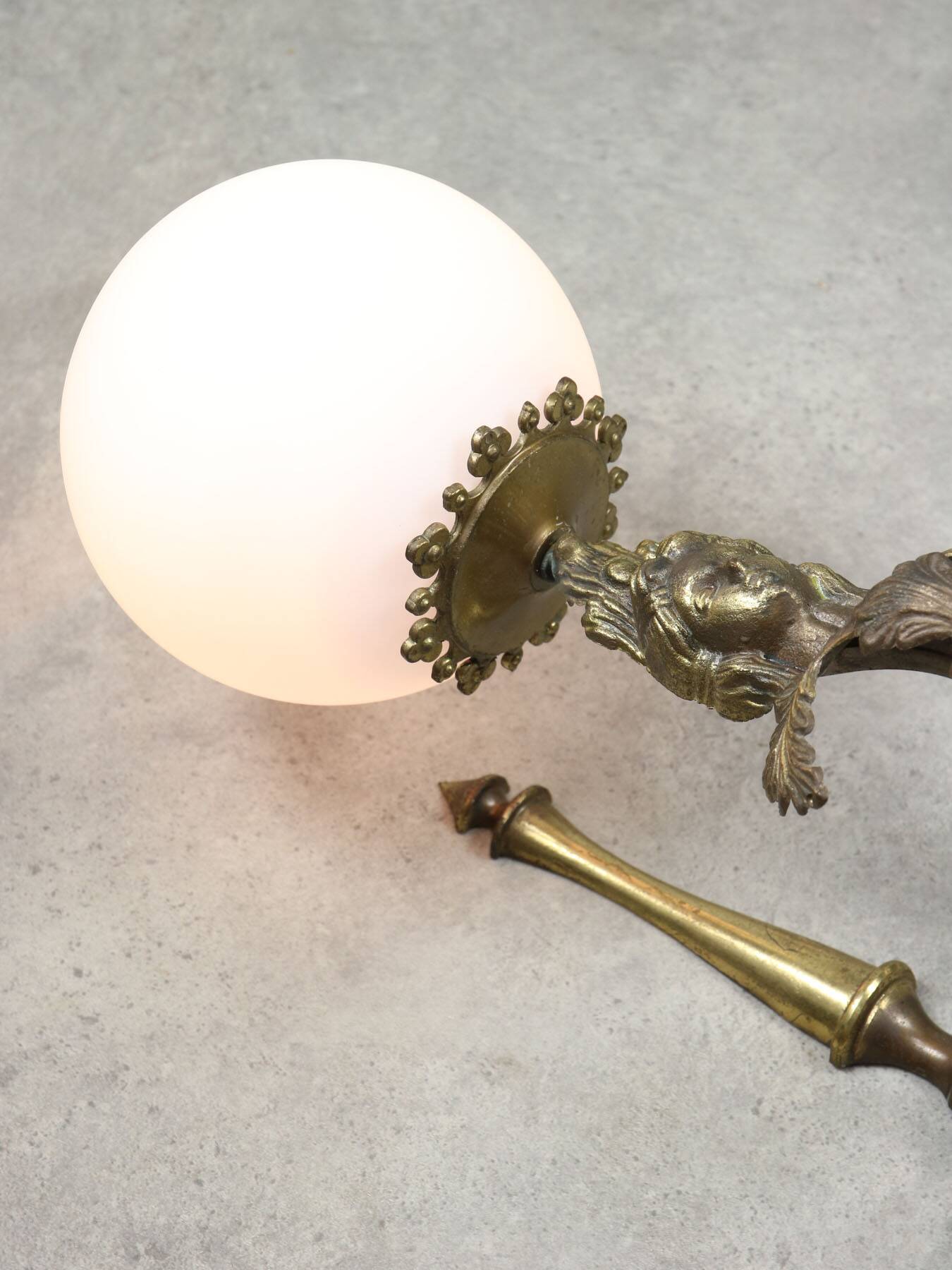 Antique Italian Figural Brass Wall Lamp, set of 2