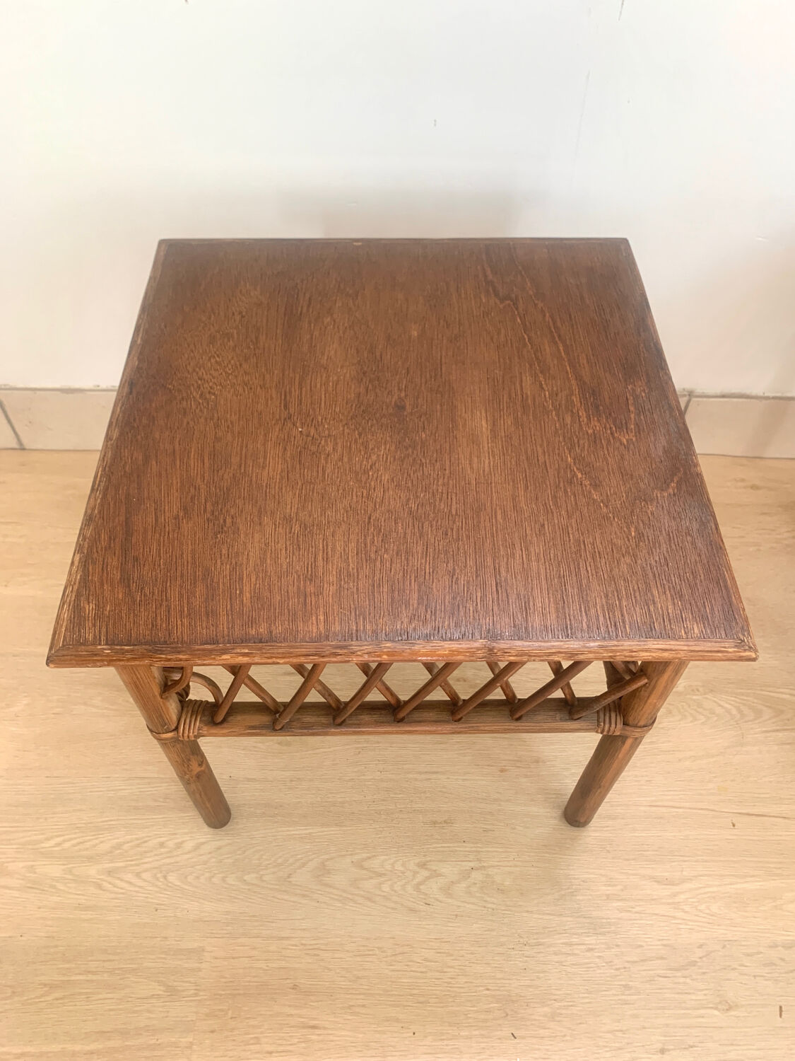 Paire de chevets vintage en rotin