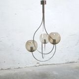 Vintage chandelier in chromed metal and smoked glass