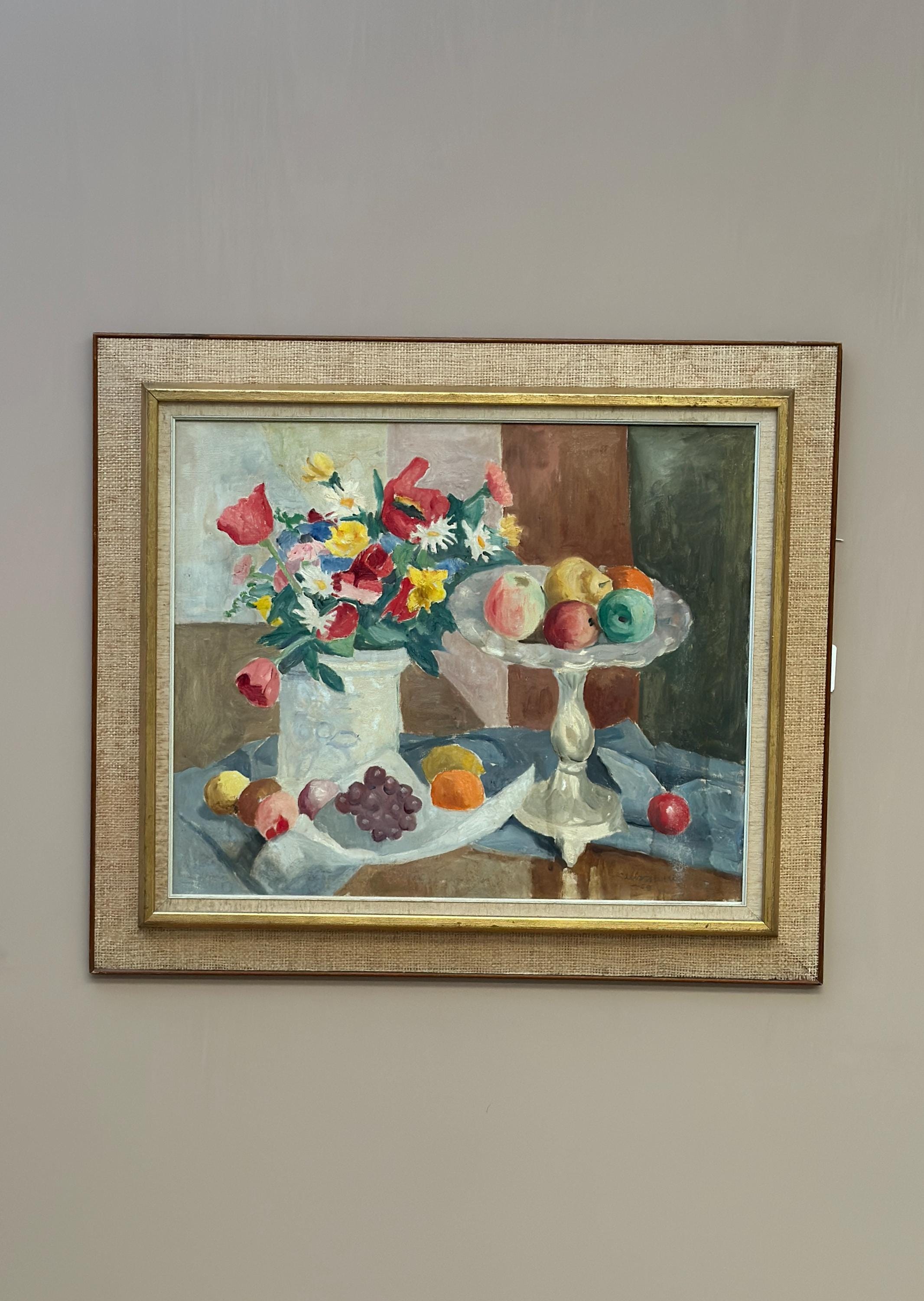Original Swedish Oil on Canvas – "Flowers and Fruit by Ellis Wallin"