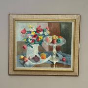 Original Swedish Oil on Canvas – "Flowers and Fruit by Ellis Wallin"