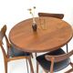Table à manger ronde en teck avec pieds en acier, 1986