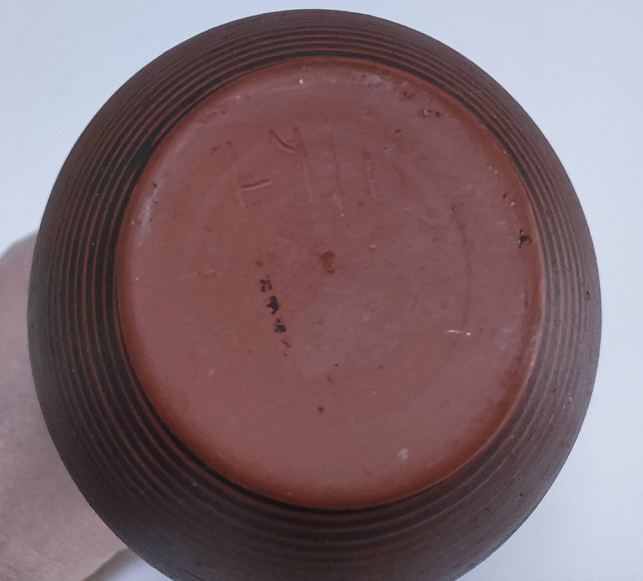 two-tone striped clay vase from the 1960s, signed