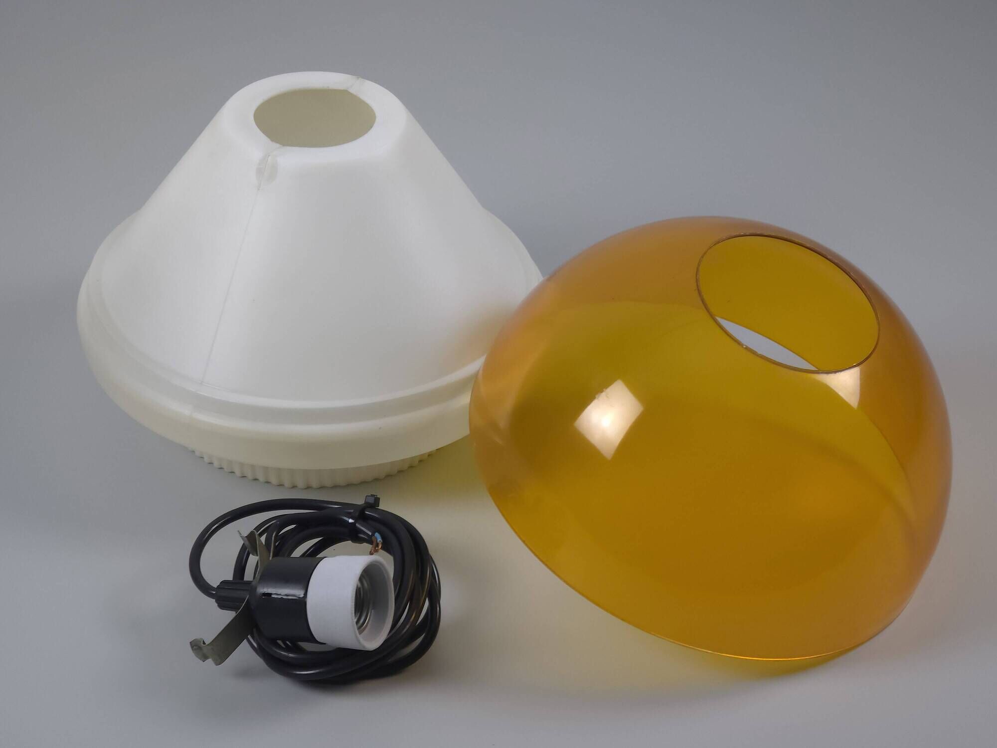 Vintage 1970s Philips Amber Acrylic & White Dome Mushroom UFO Pendant Lamp