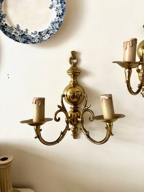 2 appliques murales 2 feux en laiton doré