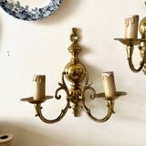 2 appliques murales 2 feux en laiton doré