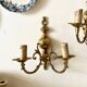 2 two-light wall sconces in gold-plated brass