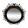 Vintage wall mirror, made of black lacquered cast iron and hard pressed orange glass