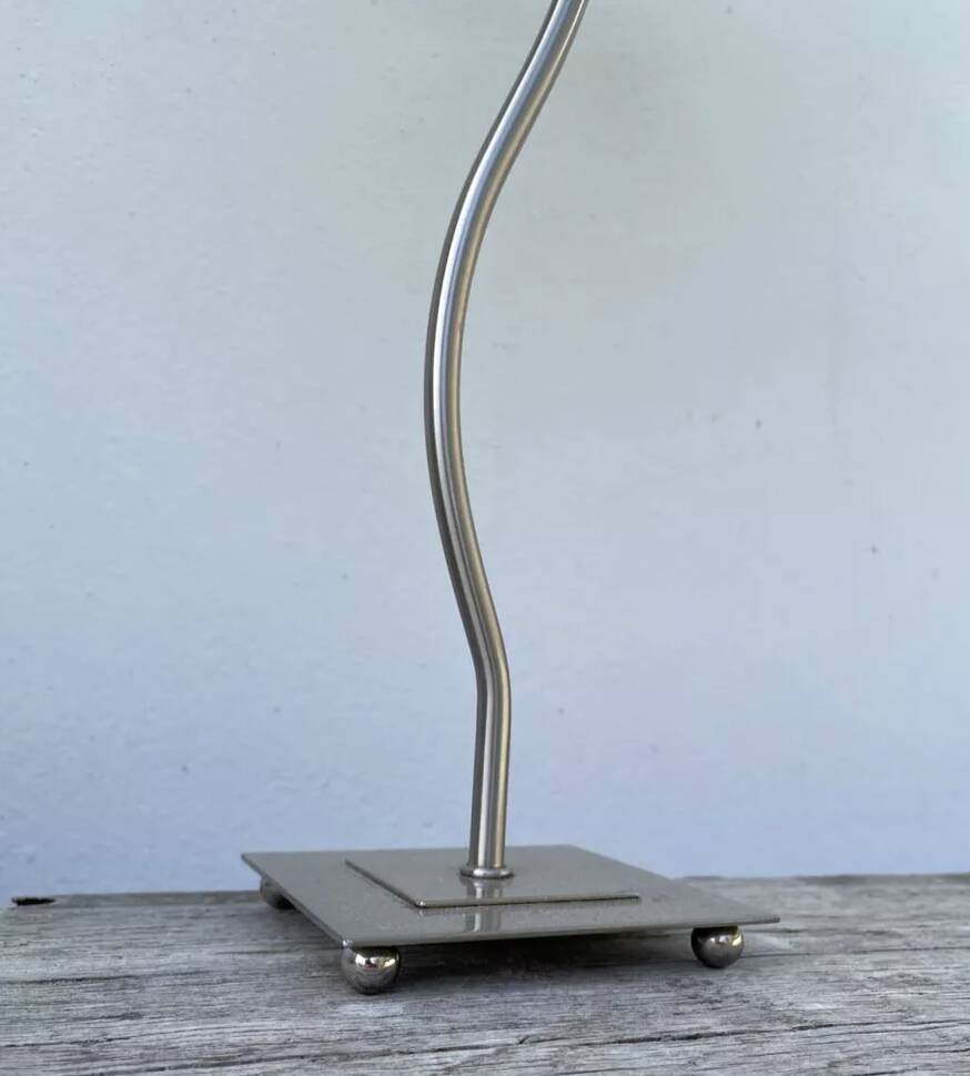 Pair of lamps with wavy metal base and blue lampshade 2000