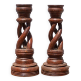 Paire de bougeoir bois torsadé, bougeoir bois, bois sculpté, porte-bougie bois, déco intérieur