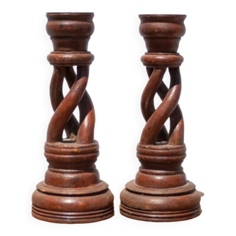 Paire de bougeoir bois torsadé, bougeoir bois, bois sculpté, porte-bougie bois, déco intérieur