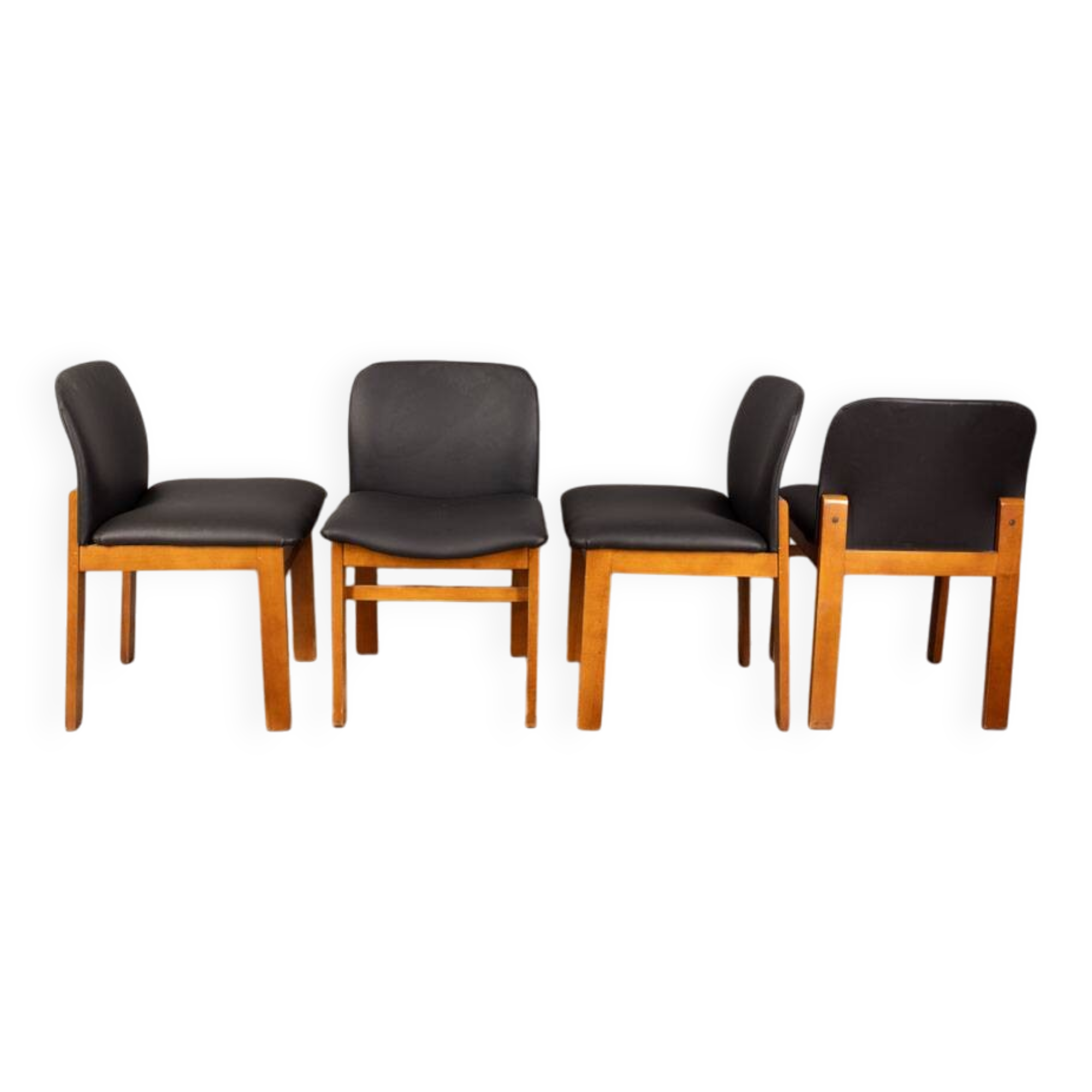 Set of 4  chairs 70s vintage in black leather Italian design