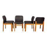Set of 4  chairs 70s vintage in black leather Italian design