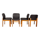 Set of 4  chairs 70s vintage in black leather Italian design