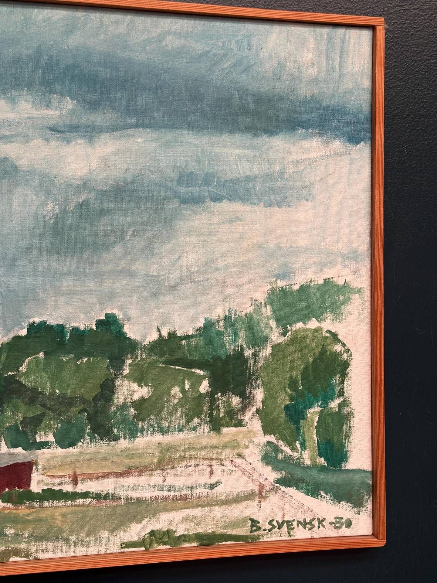 Original Swedish Oil on Canvas – “Milk Shed at Kaga” by Björn Svensk – Signed – Dated 1980 – Vintage & Framed