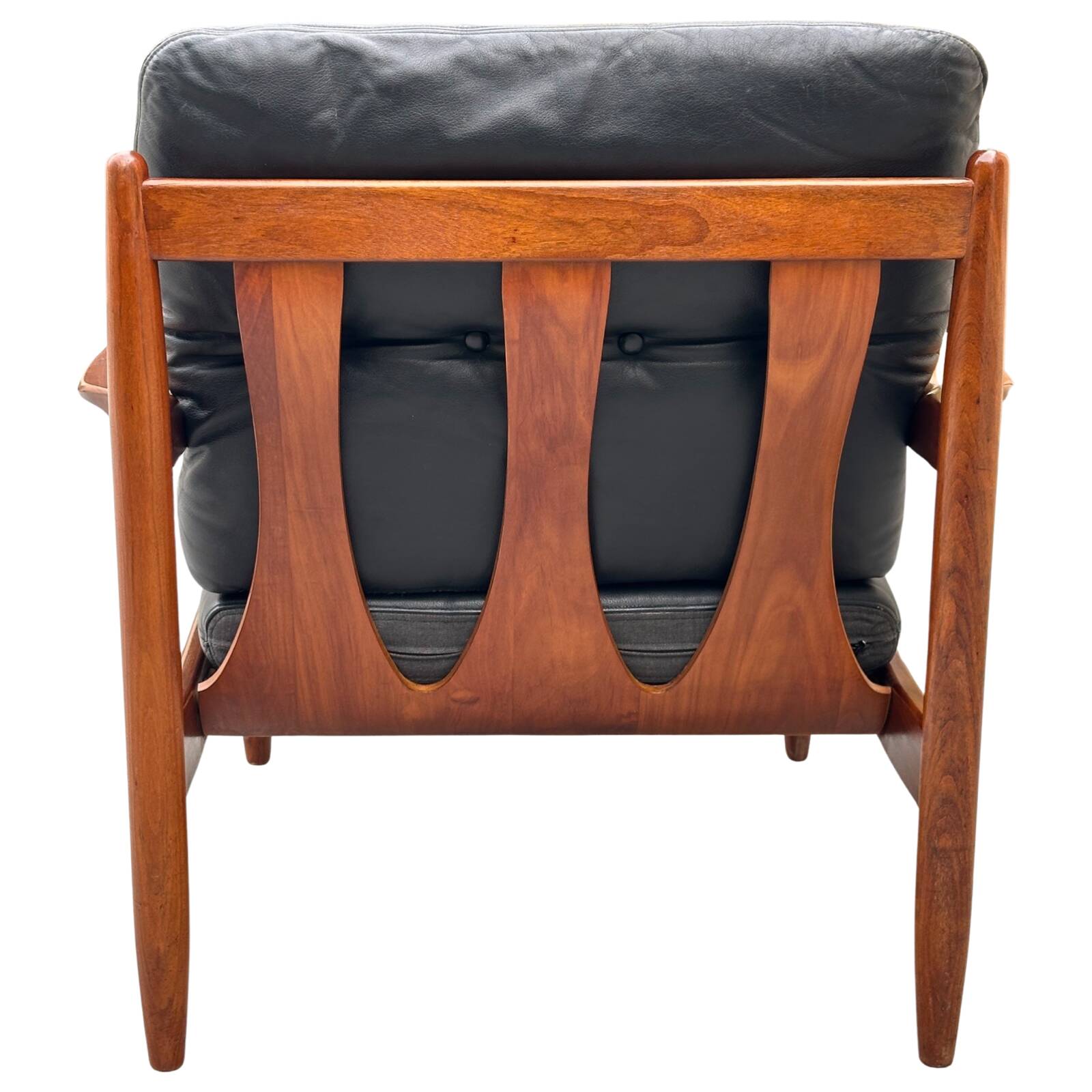 Scandinavian armchair in black leather and teak - 1960s