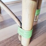 Bench, low wooden and rattan stool, plant holder